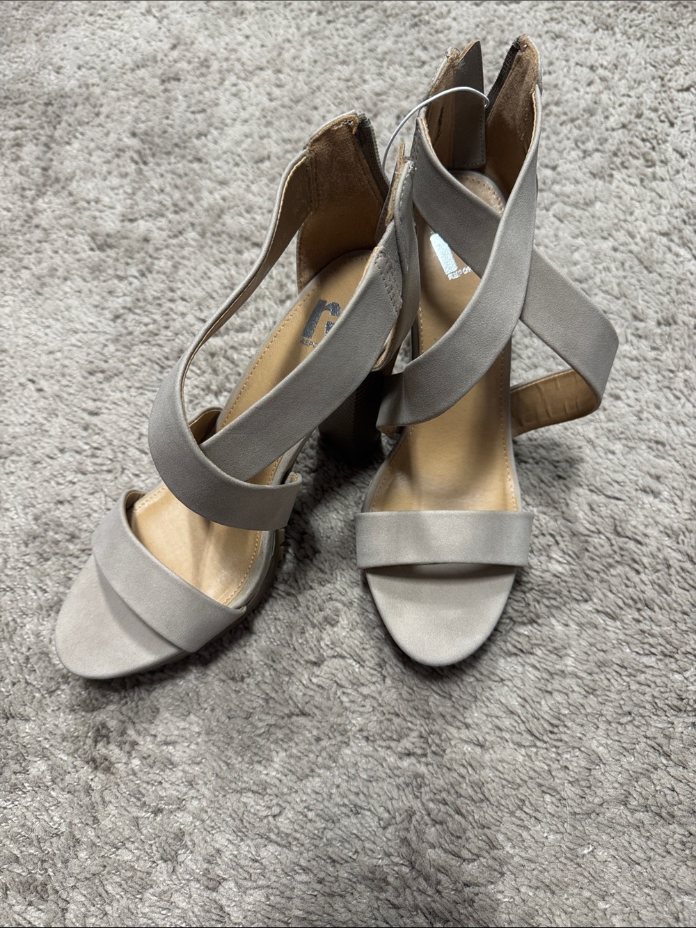 Report Taupe Crisscross Block Heel Sandals